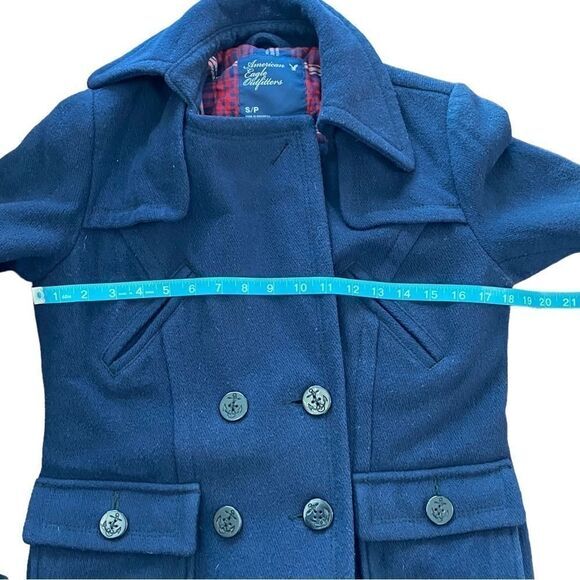 American Eagle Navy Pea Coat with Plaid Lining Warm cozy size Small - Picture 9 of 14